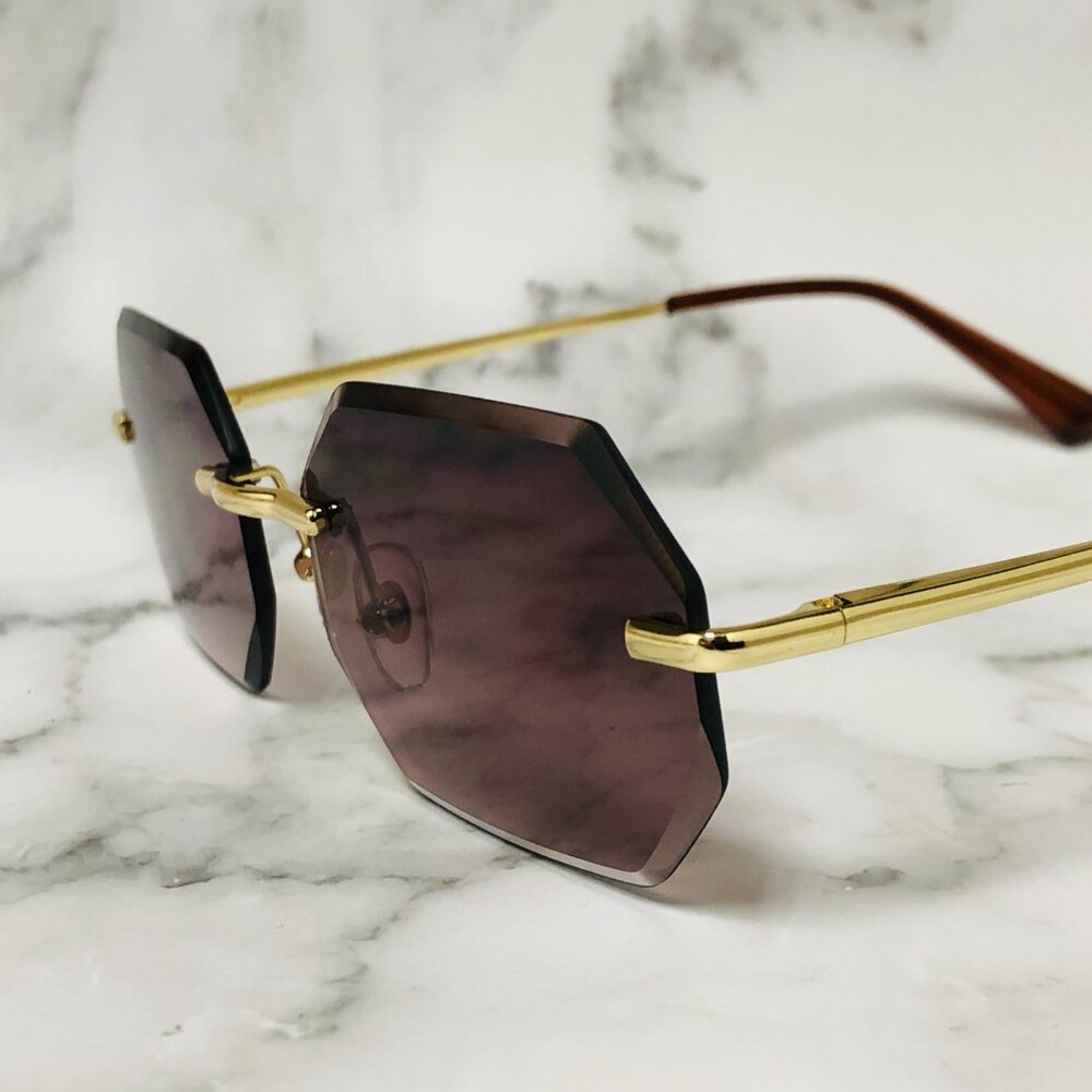 Men Sunglasses Brown Lens Square Gold Frame Street Wear Light Weight‎ Lentes New